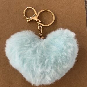 Fluffy Heart Keychain/Bagcharm - Light Blue